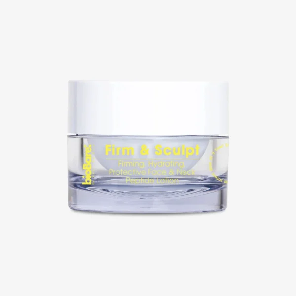 BioBare Firm & Sculpt Peptide Cream targets wrinkles and sagging of the face and neck