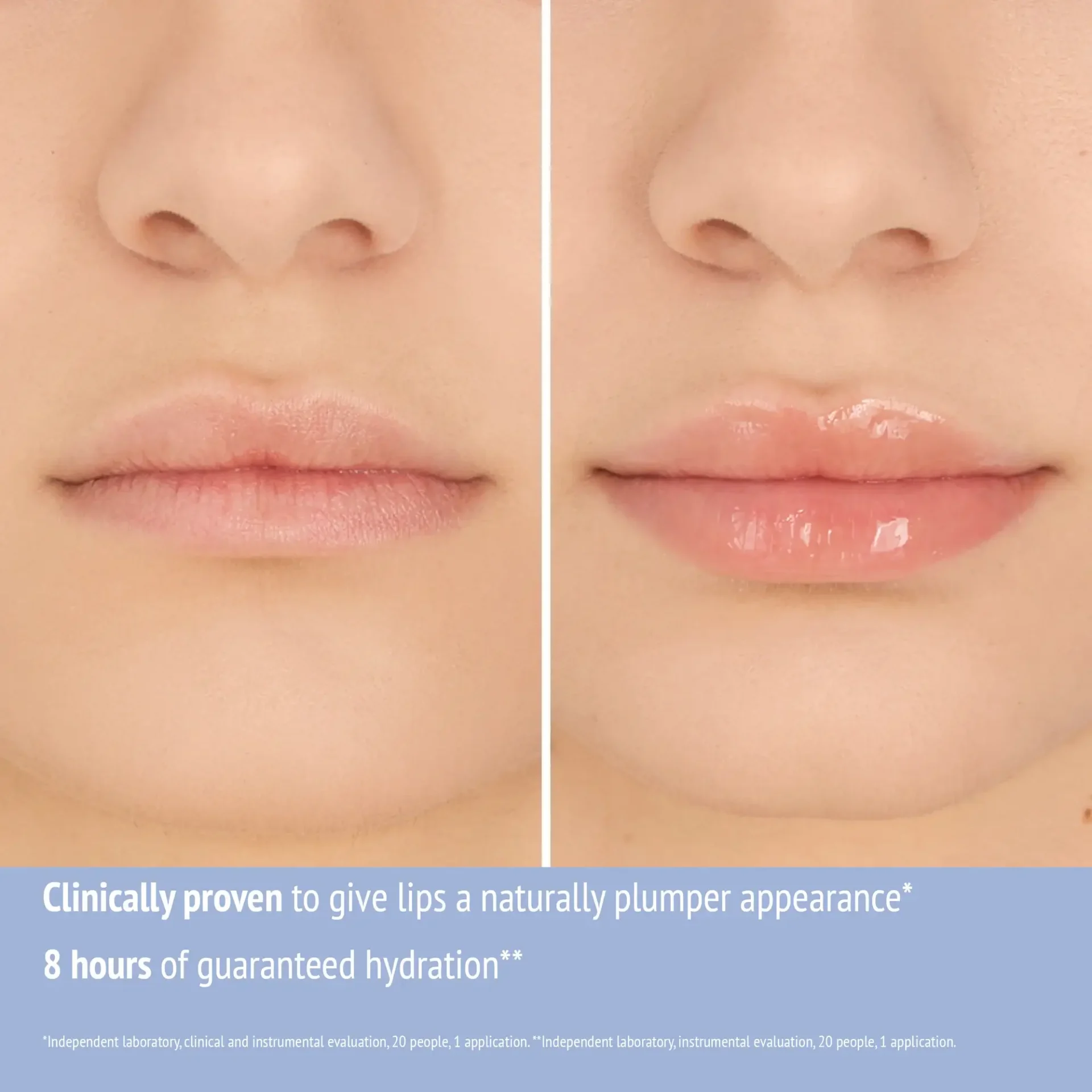 Before and after showing lips after application of Comfort Zone Hydramemory Lip Plumping Balm