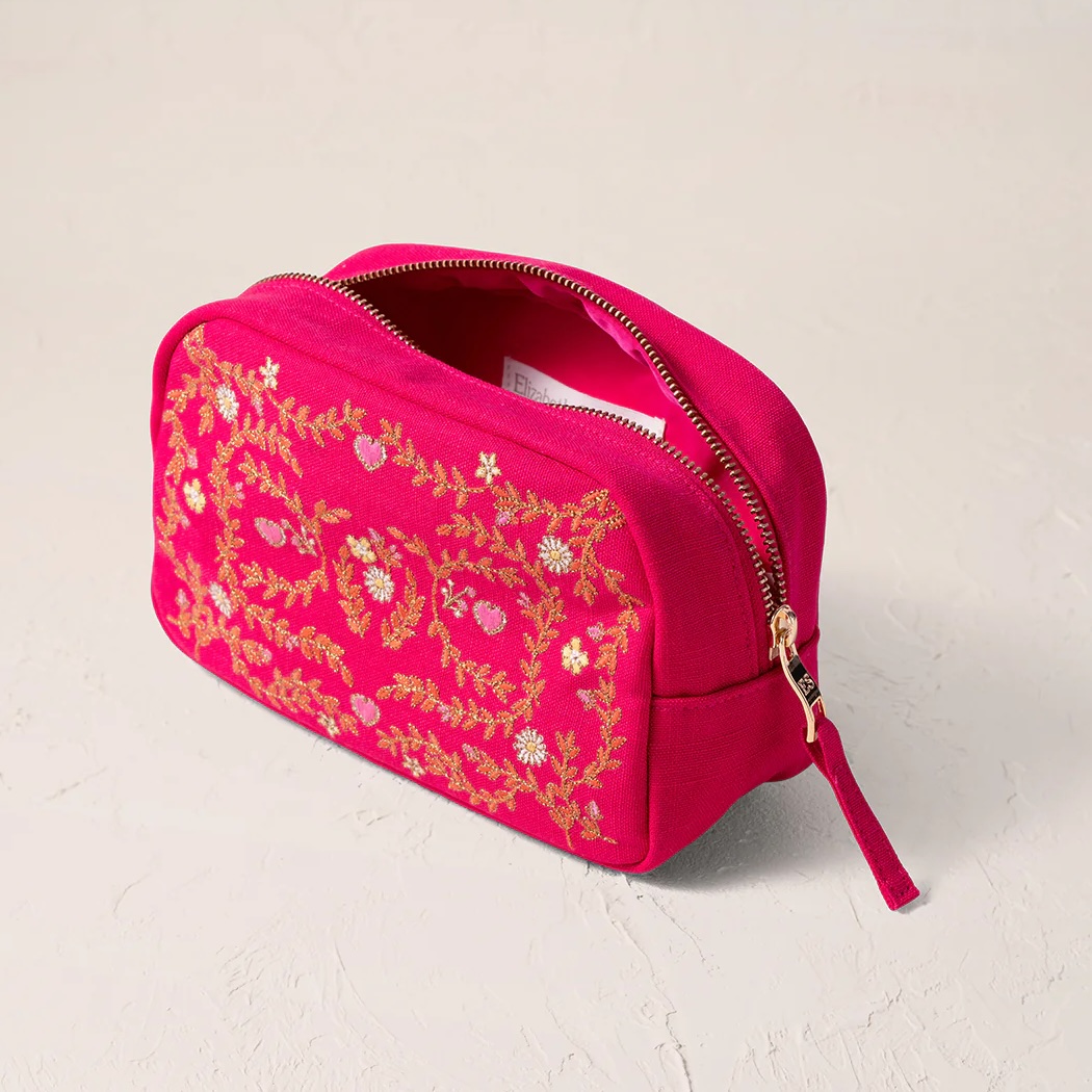 Elizabeth Scarlett Mediterranean Cosmetic Bag in a luxurious embroidered organic cotton